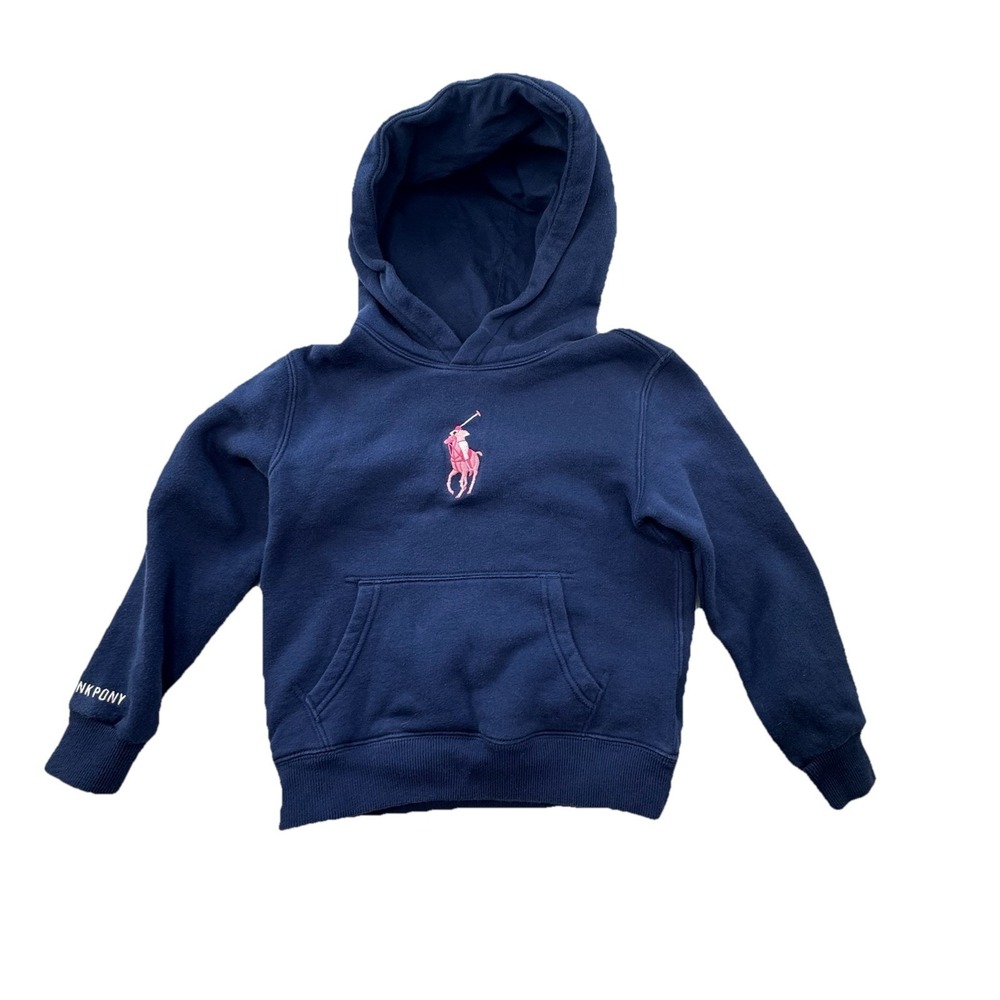Pink Pony By Ralph Lauren Girls Navy Pink Embroidered Big Logo Hoodie Size 6